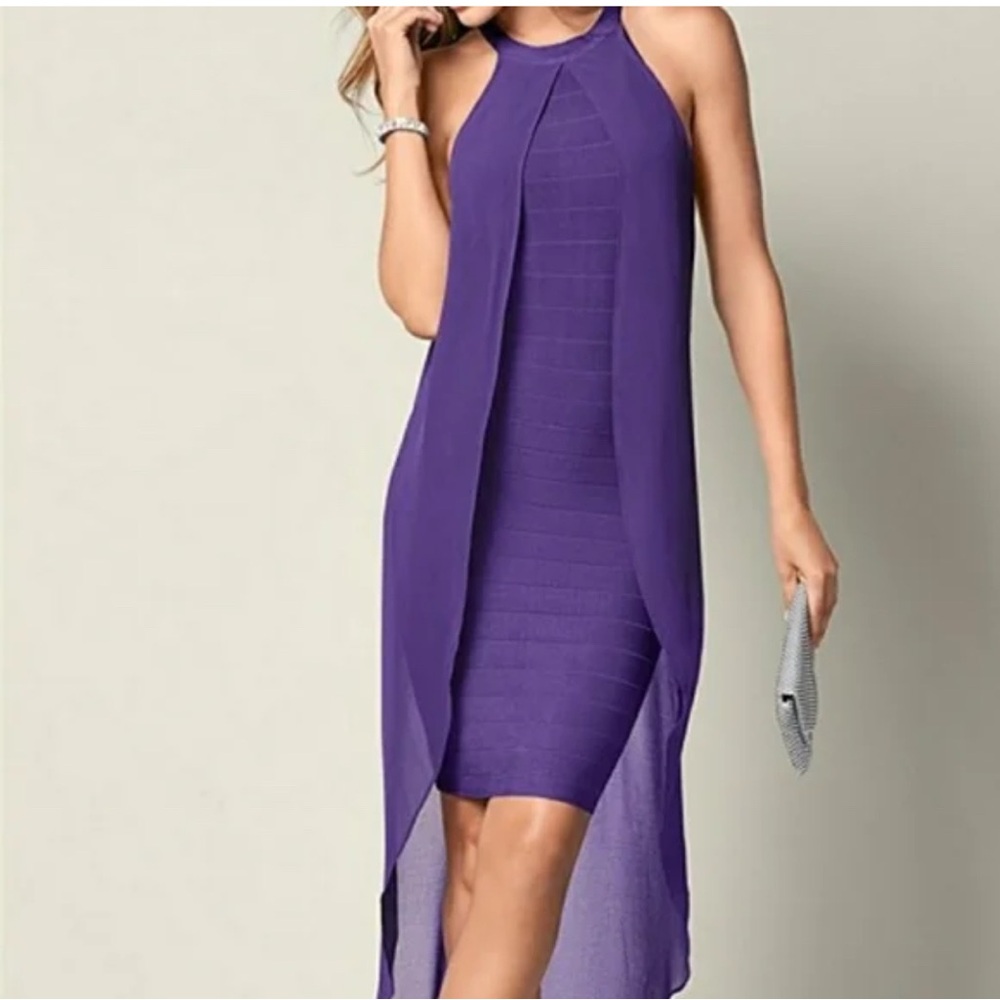 Venus Elegant Purple Chiffon  Halter  Bandage Dress
